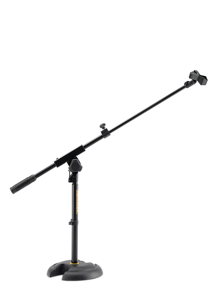 LOW PROFILE MICROPHONE STAND WITH TELESCOPIC BOOM ARM